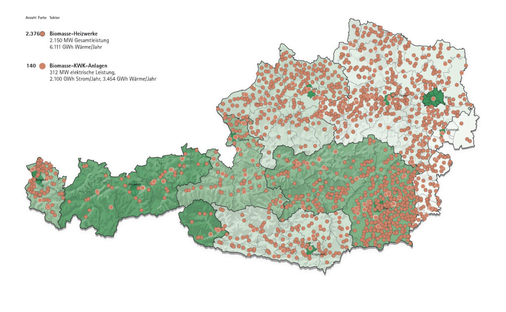 Karte Biomasseanlagen in Österreich 2018