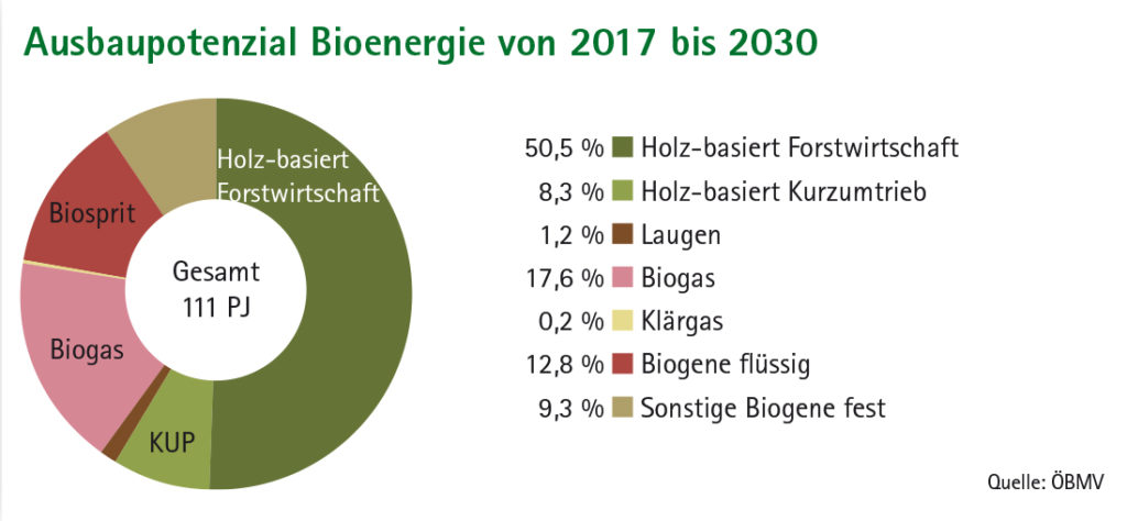 Tortendiagramm Ausbaupotenzial Bioenergie von 2017 bis 2030